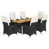vidaXL 7 pcs conjunto de jantar p/ jardim c/ almofad&otilde;es vime PE preto