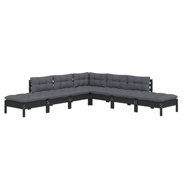 vidaXL 7 pcs conjunto lounge de jardim c/ almofad&otilde;es pinho maci&ccedil;o