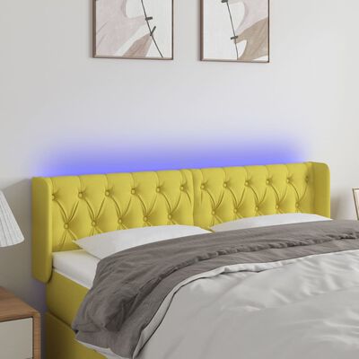 vidaXL Cabeceira de cama c/ luzes LED tecido 147x16x78/88 cm verde