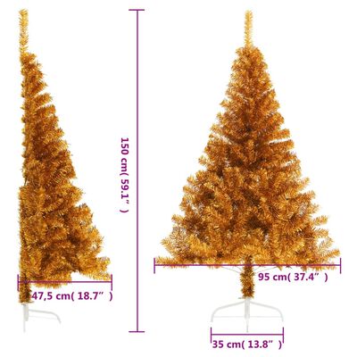 vidaXL Meia árvore de Natal artificial com suporte 150 cm PET dourado