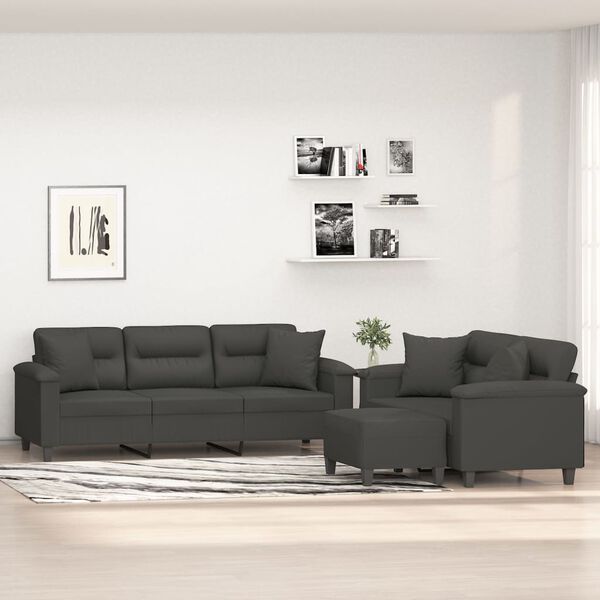 vidaXL 3 pcs conjunto sofás c/ almofadas microfibra cinza-escuro