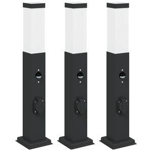 vidaXL Conjunto de 3 postes de ilumina&ccedil;&atilde;o com sensor e tomada, 50 cm, pretos, IP44