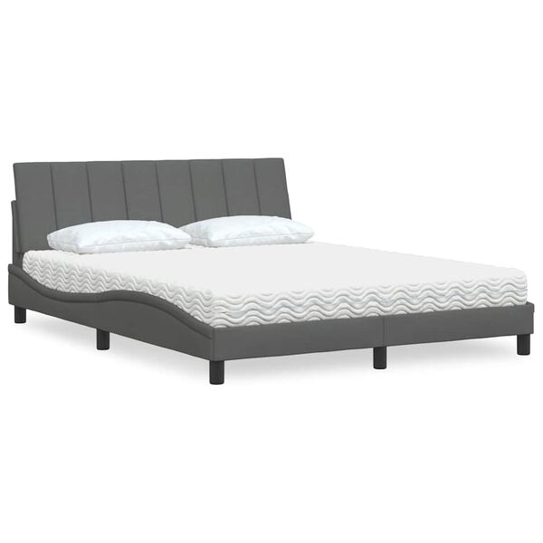 vidaXL Cama com colch&atilde;o Hanko 160x200 cm tecido cinzento-escuro