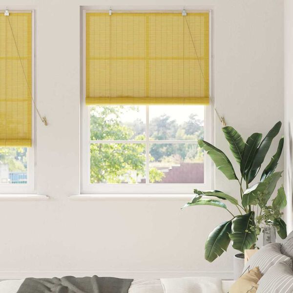 vidaXL Estores de rolo com cortinas Manual Amarelo 100 x 220 cm Bambu