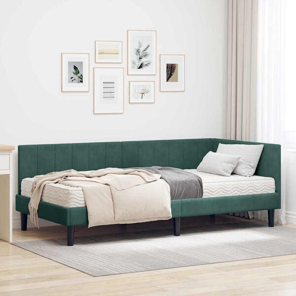 vidaXL Estrutura de Cama de Canto com Colch&atilde;o 2 pcs Verde Veludo