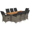 vidaXL 9 pcs conjunto bistr&ocirc; de jardim c/ almofad&otilde;es vime PE cinzento