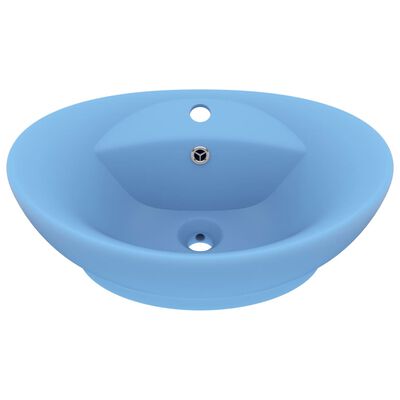 vidaXL Lavatório luxuoso oval 58,5x39 cm cerâmica azul-claro mate