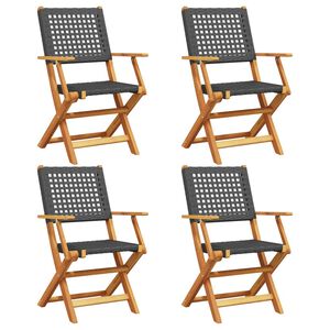 vidaXL Conjunto de 4 cadeiras dobr&aacute;veis em rattan sint&eacute;tico preto e madeira maci&ccedil;a.
