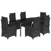 vidaXL 7 pcs conjunto de jantar p/ jardim c/ almofad&otilde;es vime PE preto