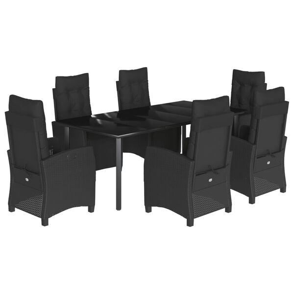 vidaXL 7 pcs conjunto de jantar p/ jardim c/ almofad&otilde;es vime PE preto