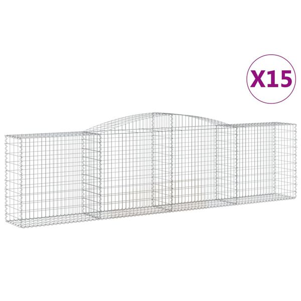 vidaXL Cestos gabião arqueados 15 pcs 400x50x100/120 ferro galvanizado