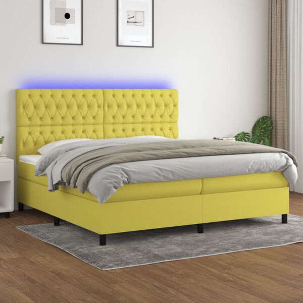 vidaXL Cama box spring c/ colch&atilde;o e LED 200x200 cm tecido verde