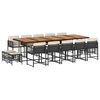 vidaXL 15 pcs conjunto de jantar p/jardim com almofad&otilde;es vime PE preto