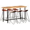 vidaXL 7 pcs conjunto de bar madeira de ac&aacute;cia maci&ccedil;a e couro genu&iacute;no