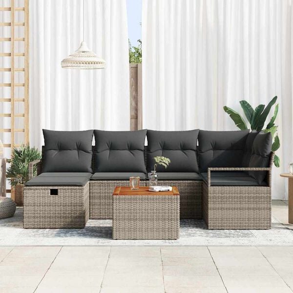 vidaXL Conjunto de Sof&aacute; de Jardim 7 pcs Cinzeto Rattan Sint&eacute;tico