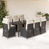 vidaXL 9 pcs conjunto de jantar p/ jardim c/ almofadões vime PE preto