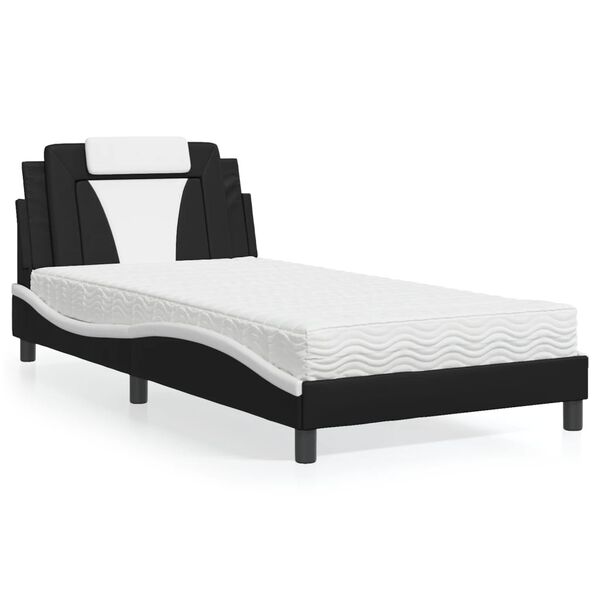 vidaXL Cama Viana com colch&atilde;o 100x200 cm couro artificial preto e branco