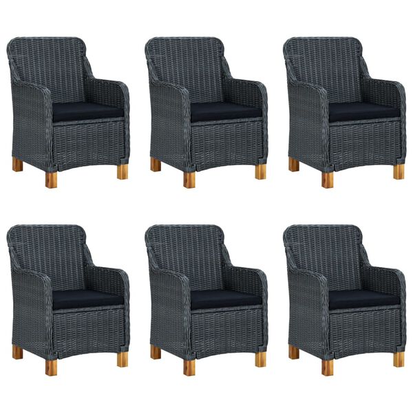 vidaXL 7 pcs conj. jantar exterior c/ almofad&otilde;es vime PE cinza-escuro