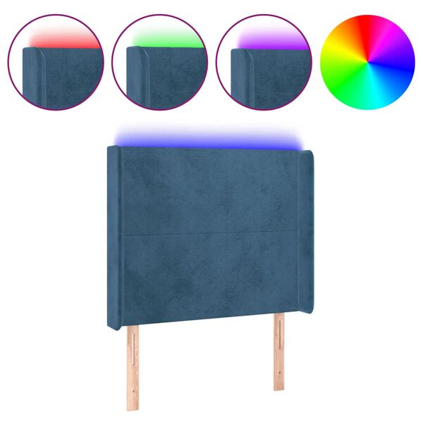 vidaXL Cabeceira cama c/ luzes LED veludo 103x16x118/128cm azul-escuro