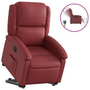 vidaXL Poltrona reclin. elevat&oacute;ria el&eacute;trica couro artif vermelho-tinto