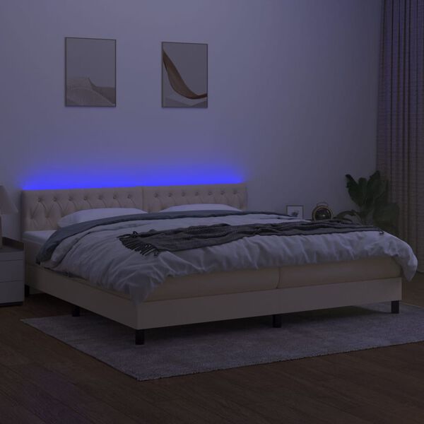 vidaXL Cama box spring c/ colch&atilde;o e LED 200x200 cm tecido cor creme