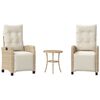 vidaXL 3 pcs conjunto bistr&ocirc; com almofad&otilde;es vime PE bege