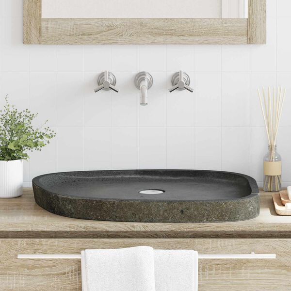 vidaXL Lavabo Cinzento-claro (46-52) x (35-40) x 15 cm Pedra de Rio