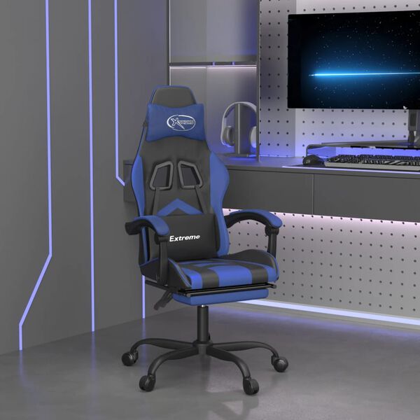 vidaXL Cadeira gaming c/ apoio para p&eacute;s couro artificial preto e azul