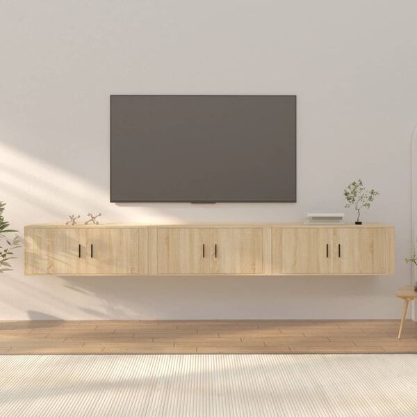 vidaXL M&oacute;veis de TV de parede 3 pcs 100x34,5x40 cm carvalho sonoma