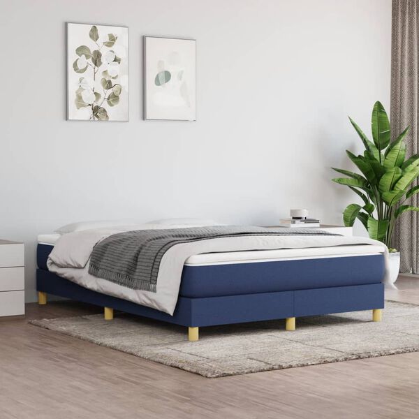 vidaXL Cama com molas/colch&atilde;o 140x200 cm tecido azul
