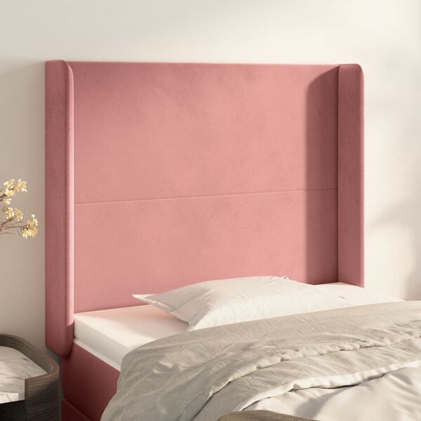 vidaXL Cabeceira de cama c/ abas veludo 93x16x118/128 cm rosa