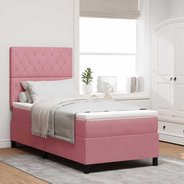 vidaXL Cama Box com colch&atilde;o com cabeceira Rosa 100 x 200 cm tecido
