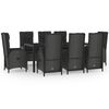 vidaXL 9 pcs conjunto jantar jardim c/ almofad&otilde;es vime PE preto/cinza