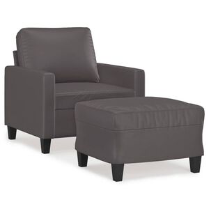 vidaXL Poltrona com apoio de p&eacute;s couro artificial 60 cm cinzento