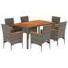 vidaXL 7 pcs conjunto jantar jardim c/ almofad&otilde;es vime PE/ac&aacute;cia cinza