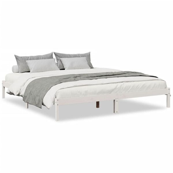 vidaXL Cama extra longa sem colch&atilde;o 200x210 cm pinho maci&ccedil;o branco
