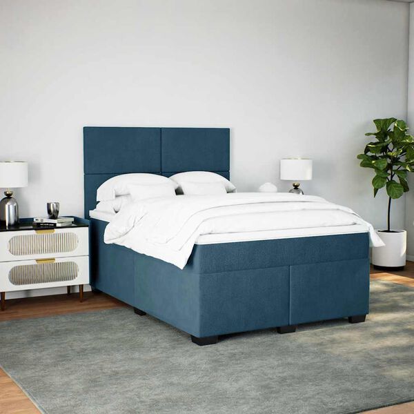 vidaXL Cama com molas/colch&atilde;o 160x200 cm veludo azul