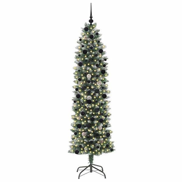 vidaXL &Aacute;rvore Slim de Natal Artificial Verde e Branco 240 cm