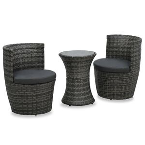 vidaXL 3 pcs conjunto bistr&ocirc; com almofad&otilde;es vime PE cinzento