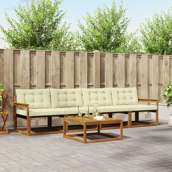 vidaXL Conjunto de Sof&aacute;s para Exterior 5 pcs Natural e Creme