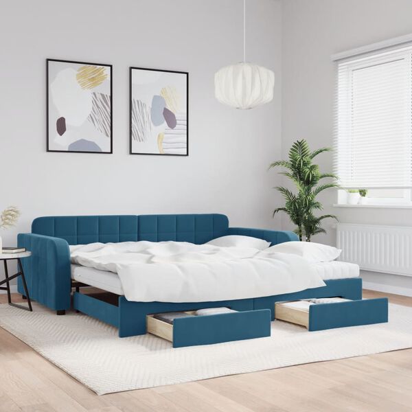 vidaXL Sof&aacute;-cama com gavet&atilde;o e gavetas 100x200 cm veludo azul
