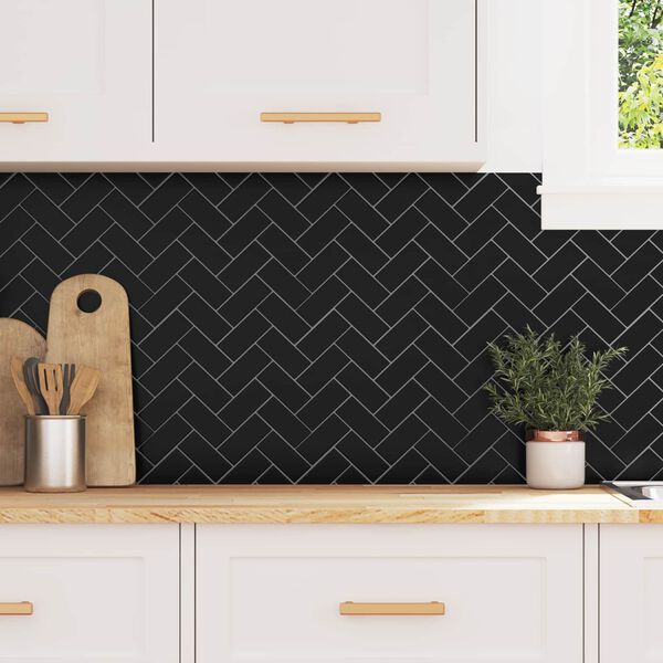 vidaXL Azulejo Chevron 10 pcs Preto 30 x 30 cm Poliuretano e PET