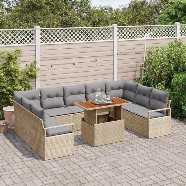 vidaXL Conjunto de Sof&aacute; de Jardim 10 pcs Bege Rattan Sint&eacute;tico
