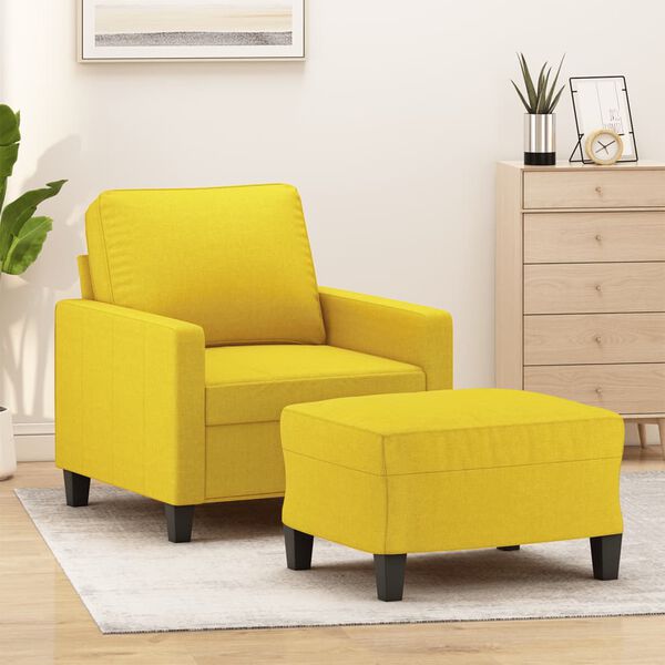 vidaXL Poltrona com apoio de p&eacute;s 60 cm tecido amarelo-claro