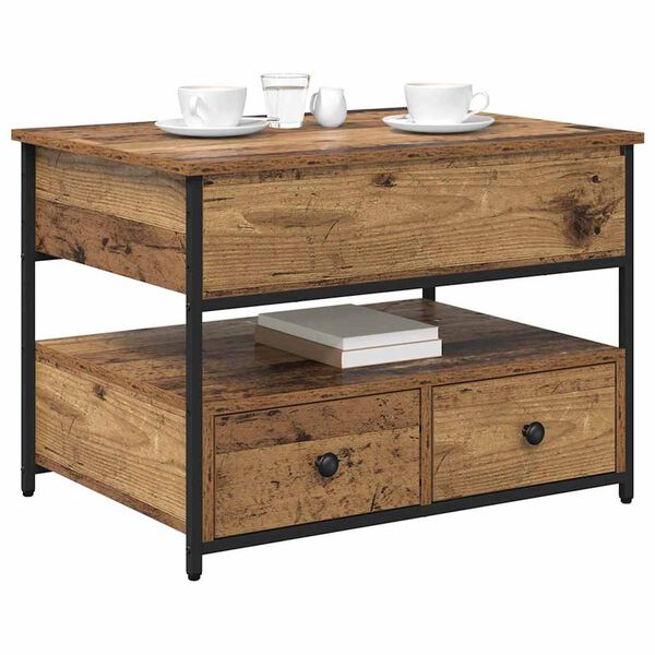 vidaXL Mesa de centro com gaveta Madeira Antiga 70 x 50 x 54.5 cm
