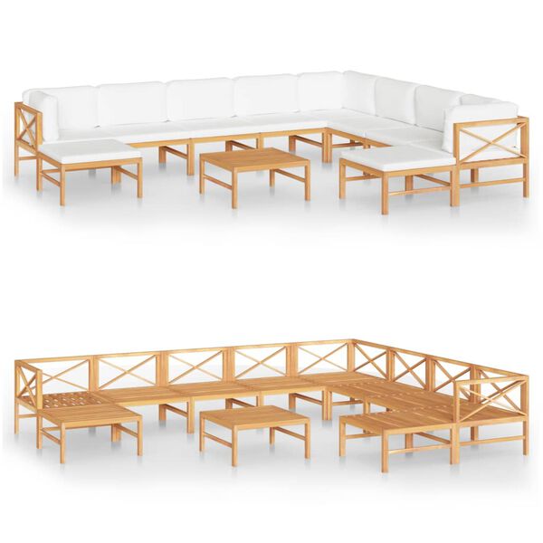 vidaXL 11 pcs conj. lounge jardim c/ almofad&otilde;es cor creme teca maci&ccedil;a