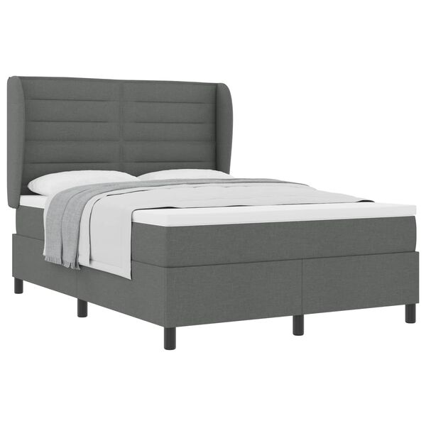 vidaXL Cama Box com colch&atilde;o Cinzento escuro 140 x 190 cm tecido