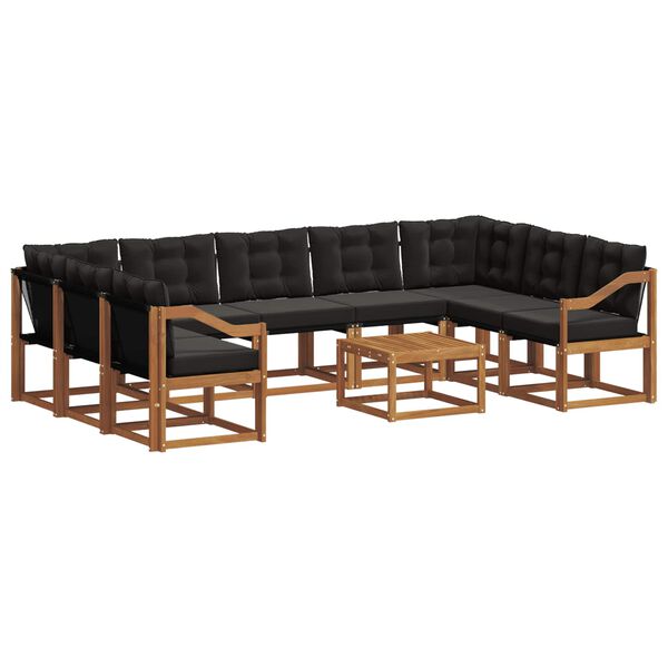 vidaXL Conjunto de Sof&aacute;s para Exterior 10 pcs Natural e Preto