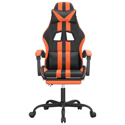 vidaXL Cadeira gaming c/ apoio p/ pés couro artificial preto e laranja