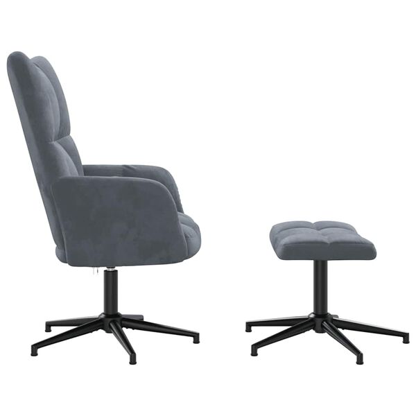 vidaXL Cadeira de descanso com banco veludo cinzento-escuro
